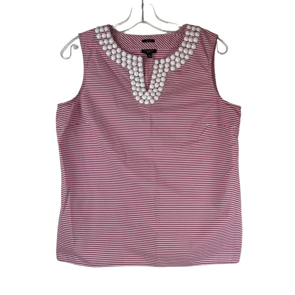 TALBOTS Preppy Sleeveless Pink White Stripe Beaded Collar Size‎ 12 Petite